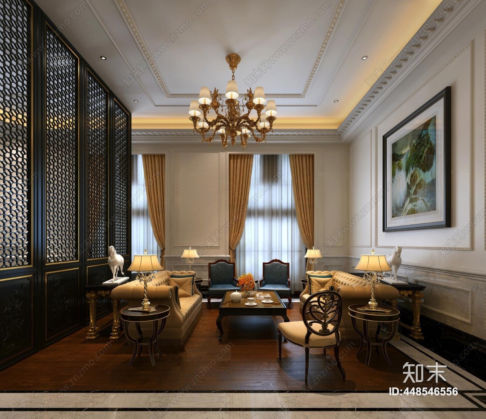 欧式古典酒店会客室3D模型下载【ID:448546556】