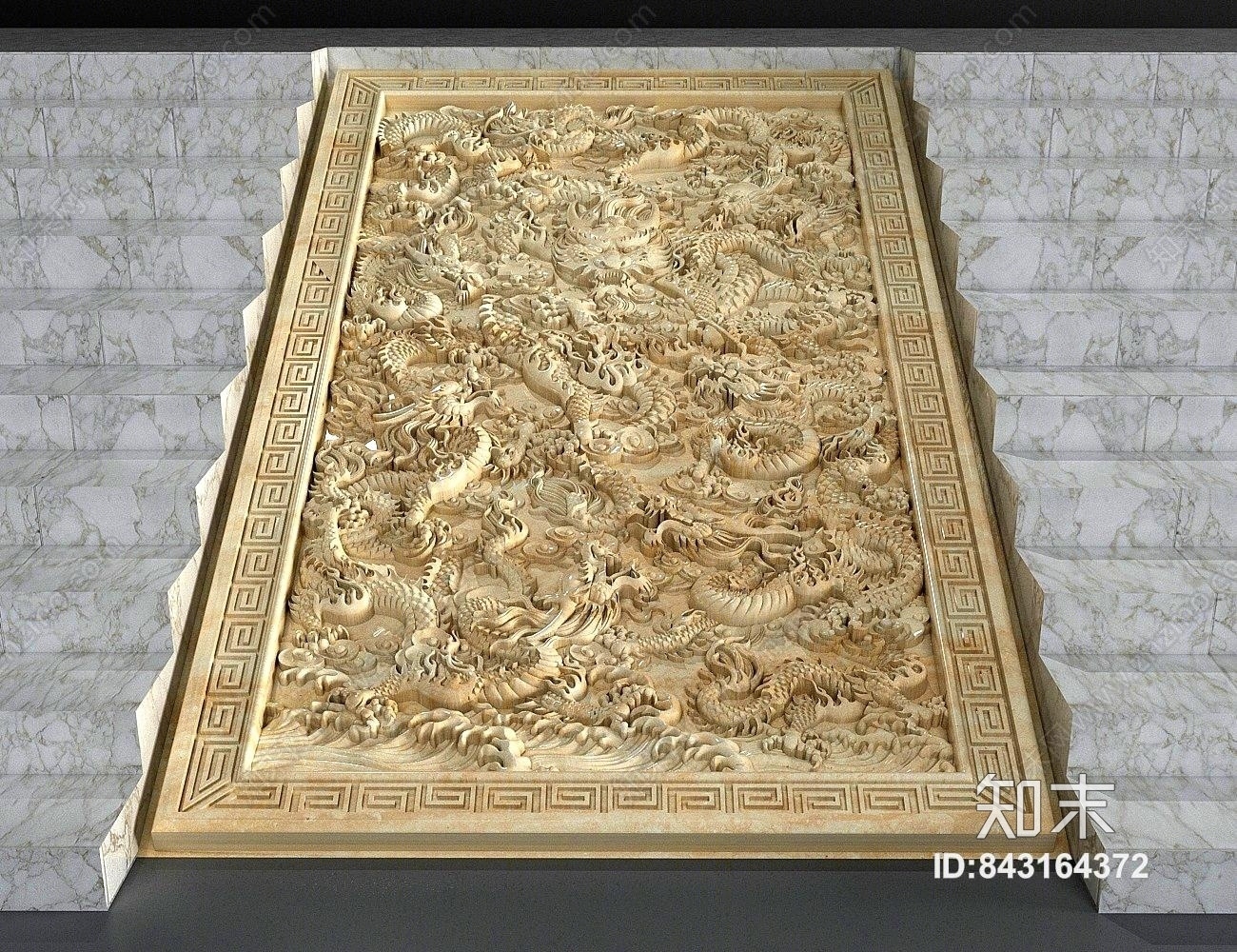中式景观雕塑3D模型渲染效果图