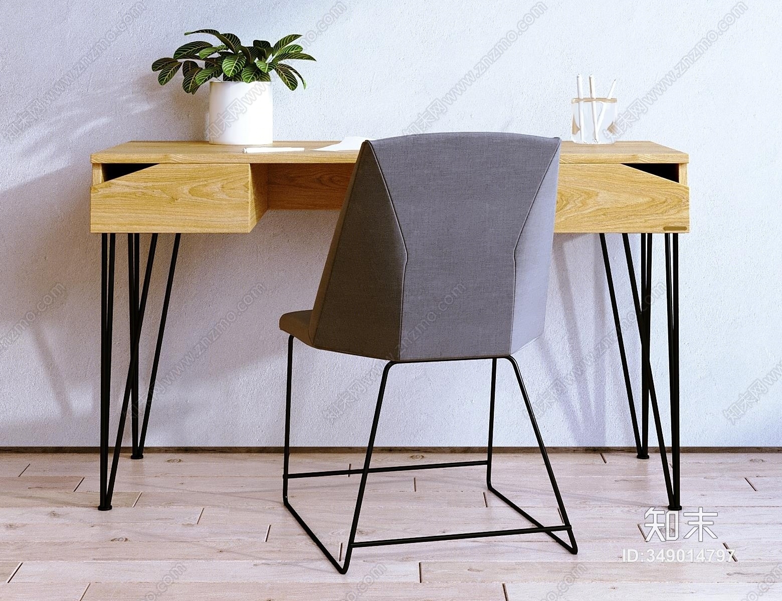 现代书桌椅子3D模型下载【ID:349014797】