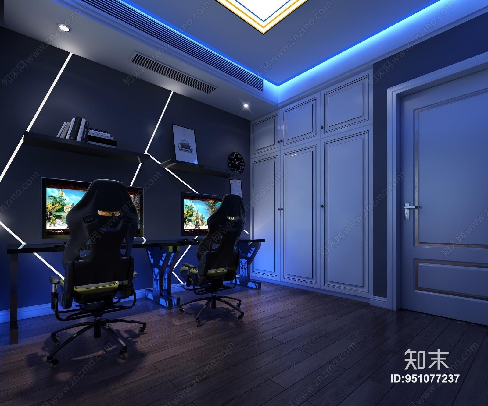 现代电脑房3D模型下载【ID:951077237】