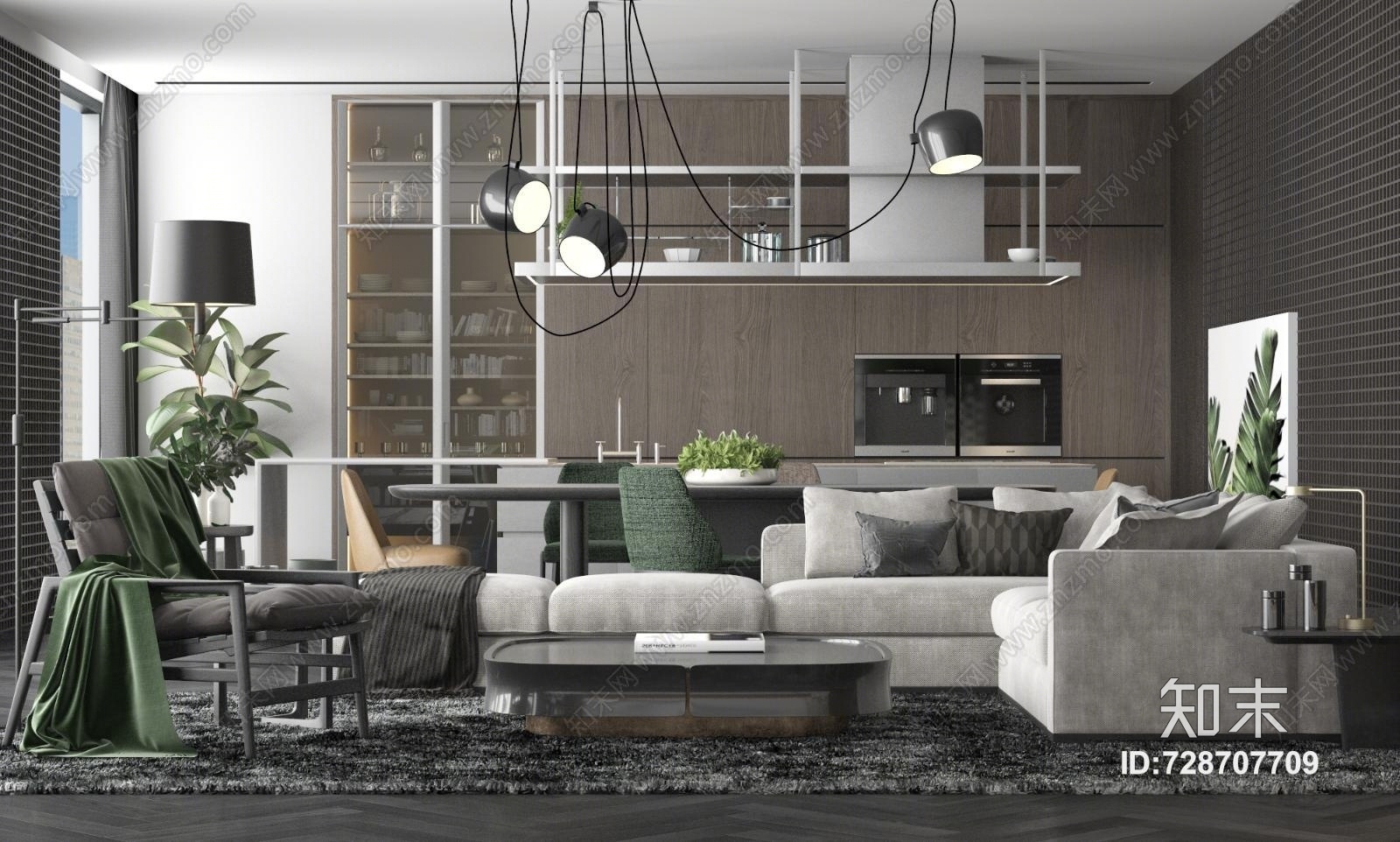 现代家居客厅空间3D模型下载【ID:728707709】