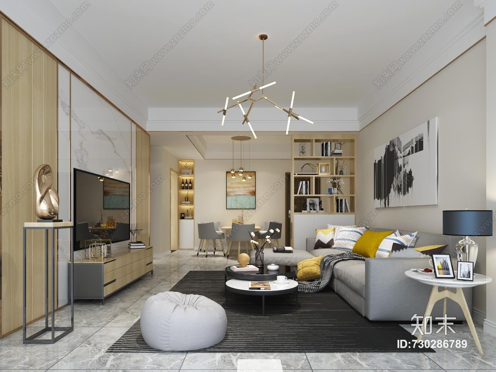 现代客餐厅效果图3D模型下载【ID:730286789】