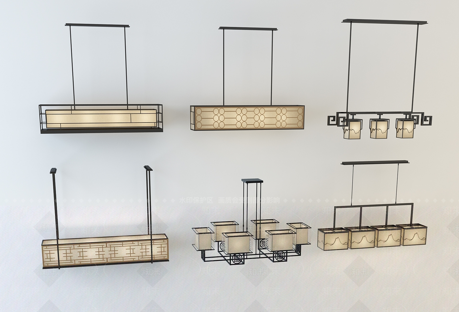 新中式茶室书房吊灯3D模型下载【ID:533271835】