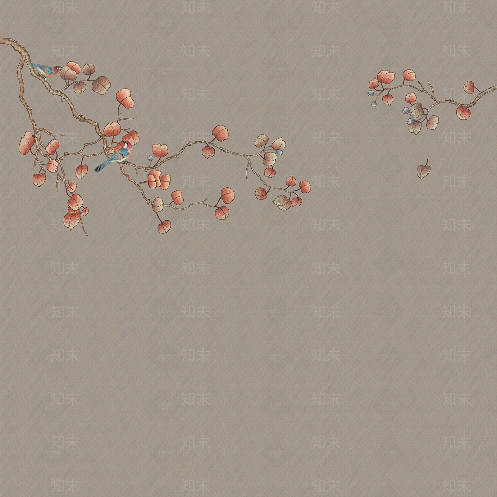 新中式咖色壁布壁画硬包贴图贴图下载