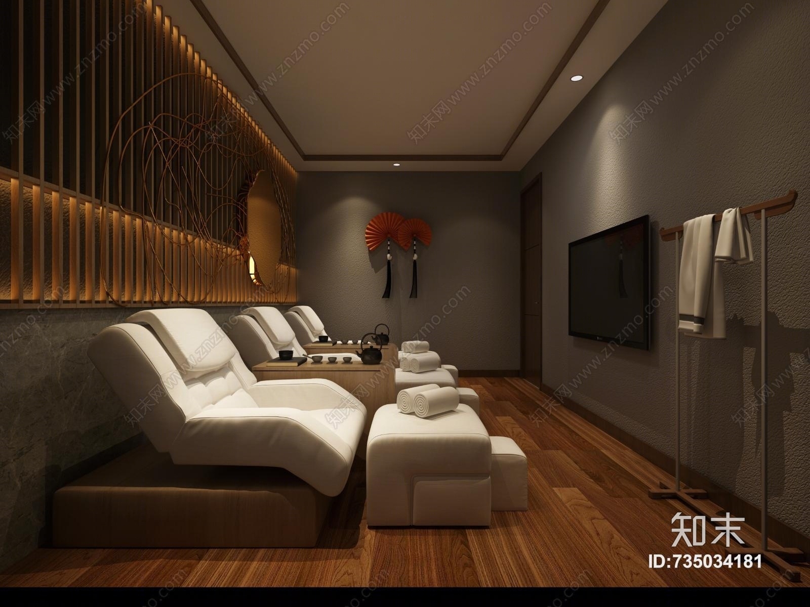 中式足浴店足疗按摩房3d模型下载【id:735034181】