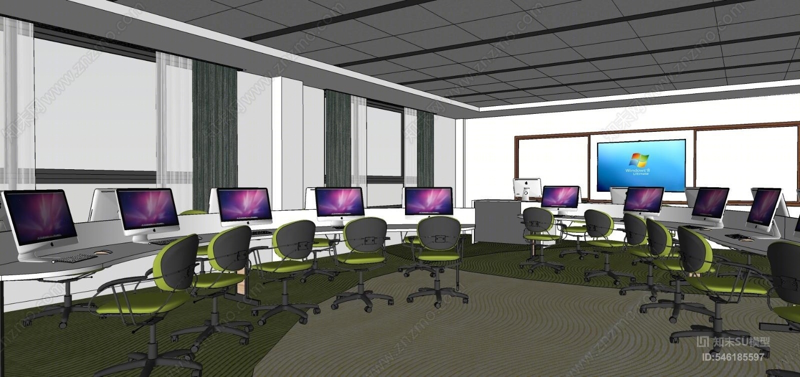 现代学校电脑教室SU模型下载【ID:546185597】