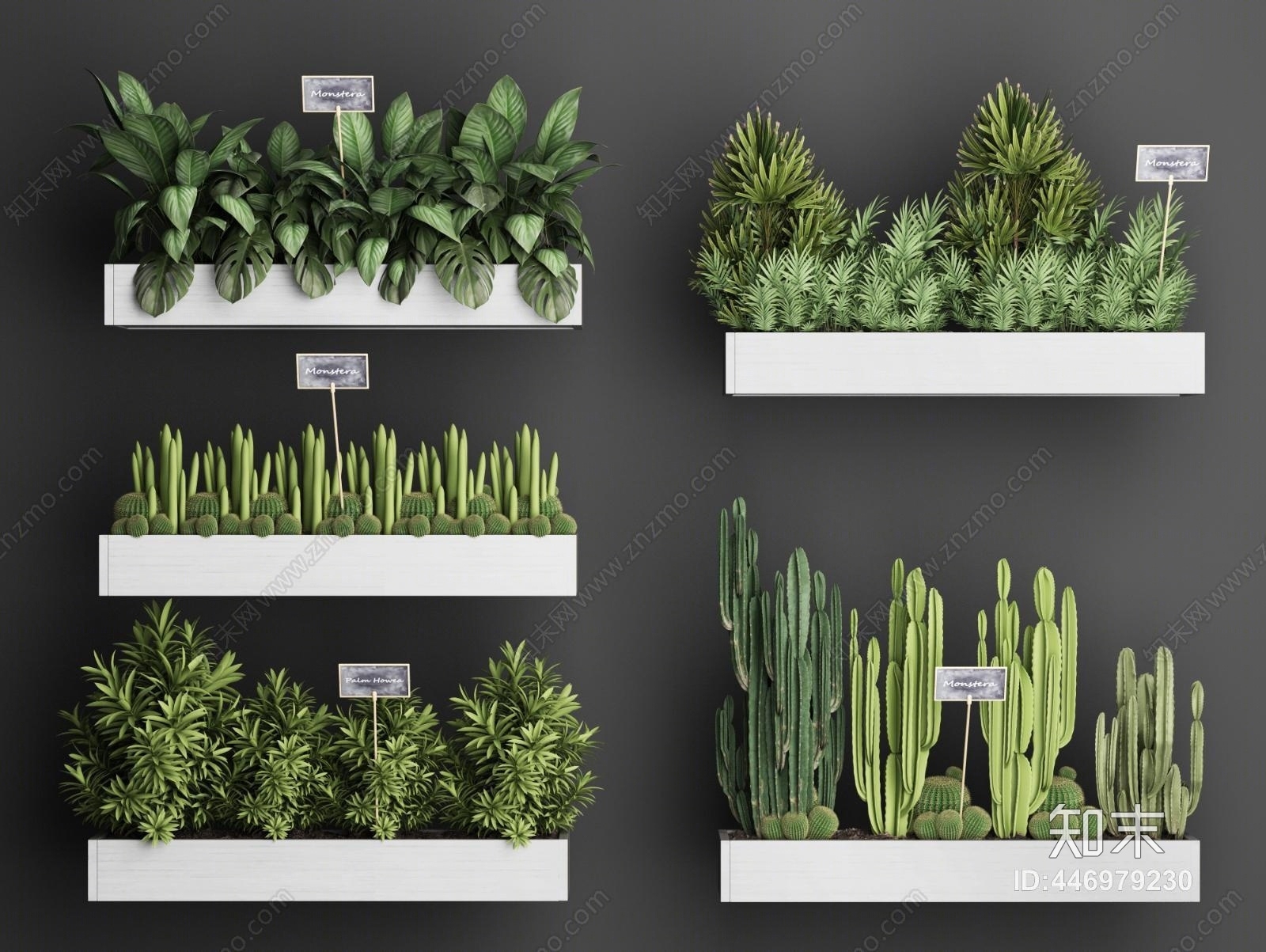 现代墙面绿植3D模型下载【ID:446979230】