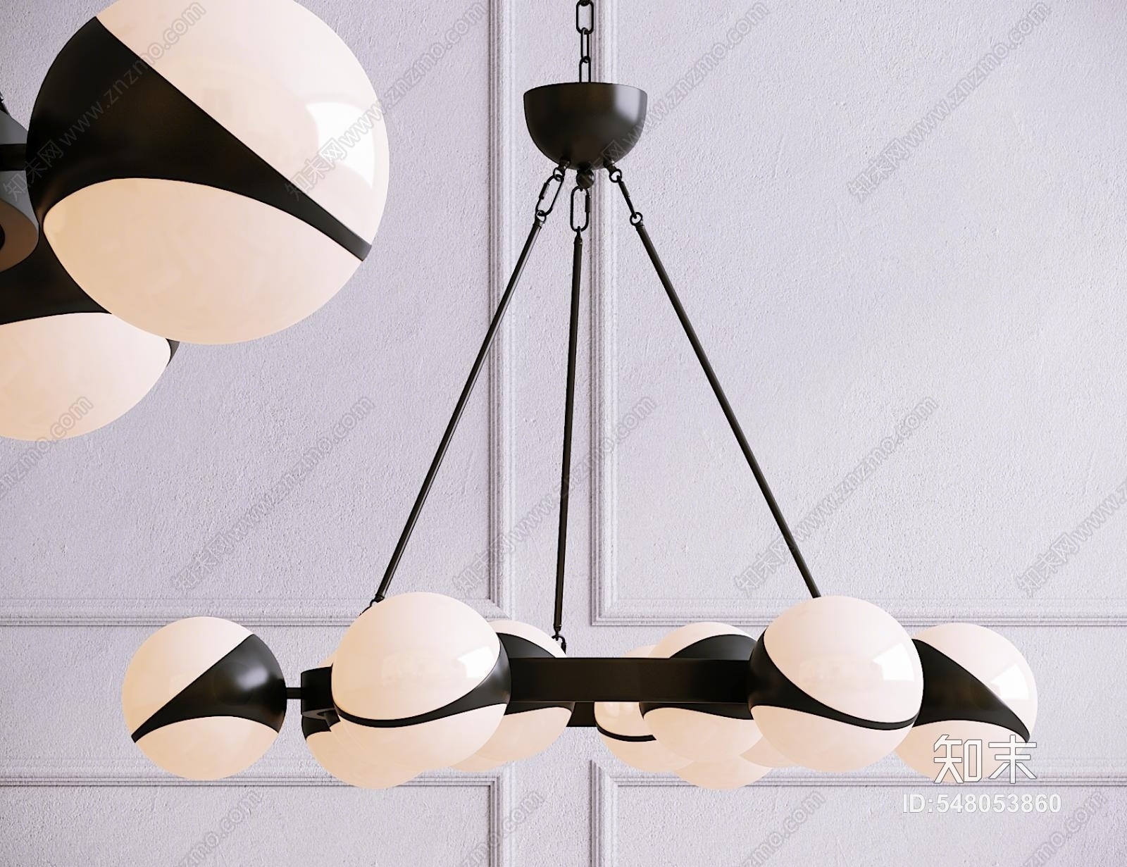 现代金属玻璃灯罩多头吊灯3D模型下载【ID:548053860】