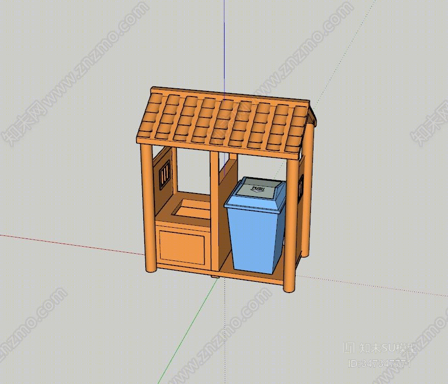 新中式户外木垃圾桶组合SU模型下载【ID:347347771】