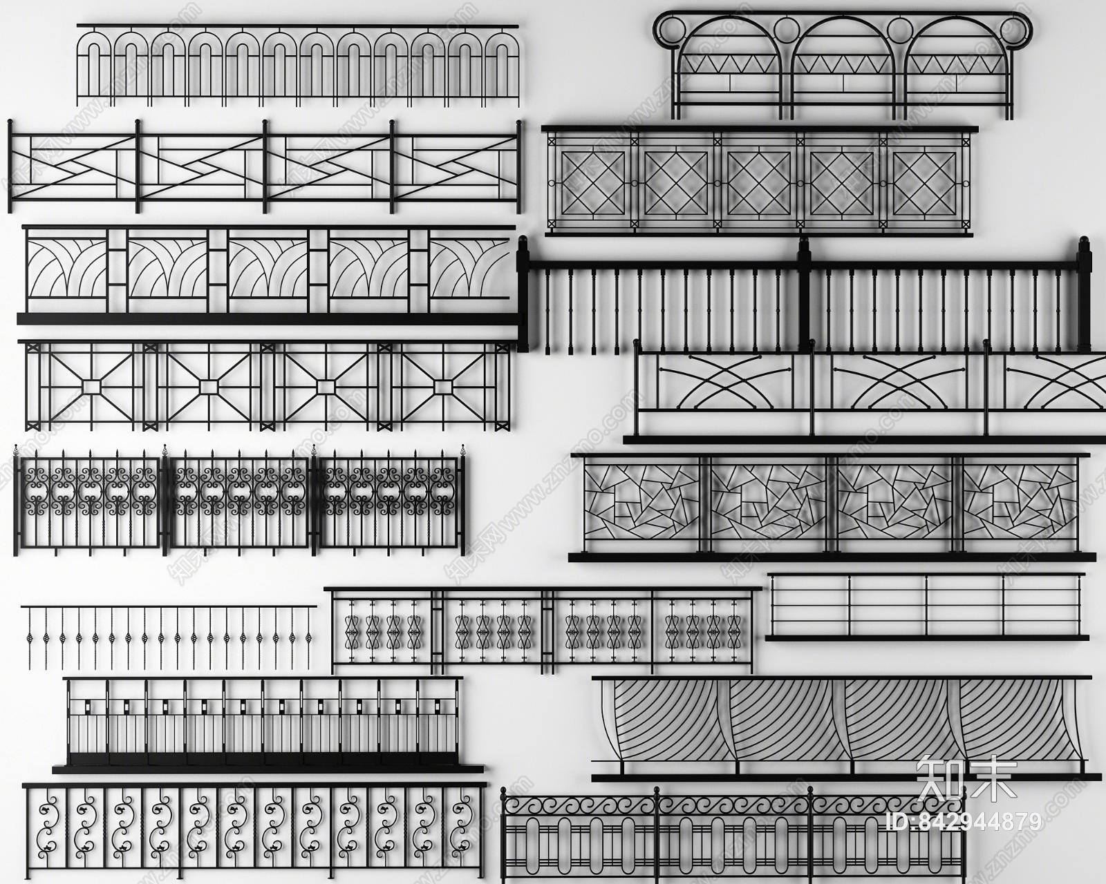 简欧铁艺楼梯栏杆扶手3D模型下载【ID:842944879】
