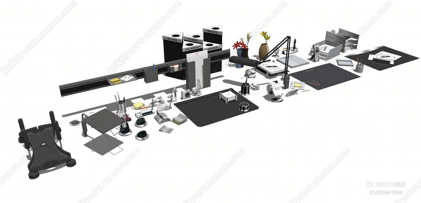 现代风格办公用品组合SU模型下载【ID:850941899】