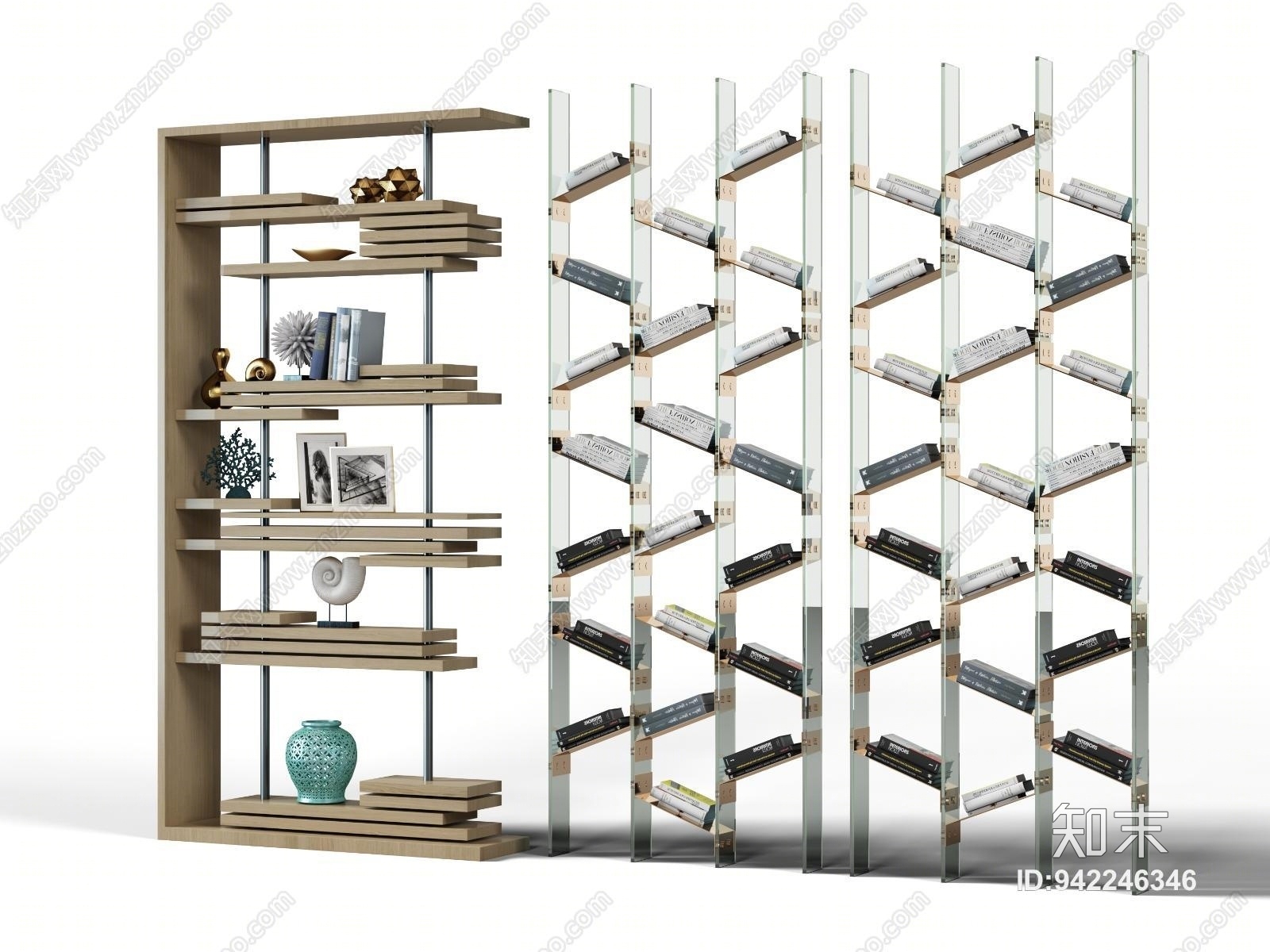 现代书柜3D模型下载【ID:942246346】
