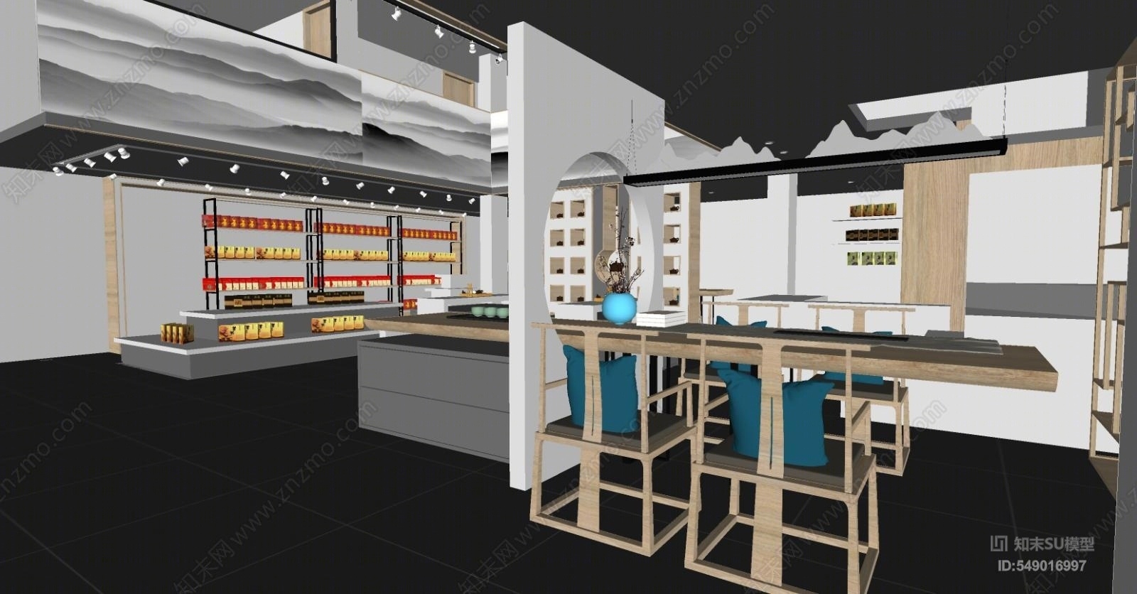 新中式风格茶叶店SU模型下载【ID:549016997】