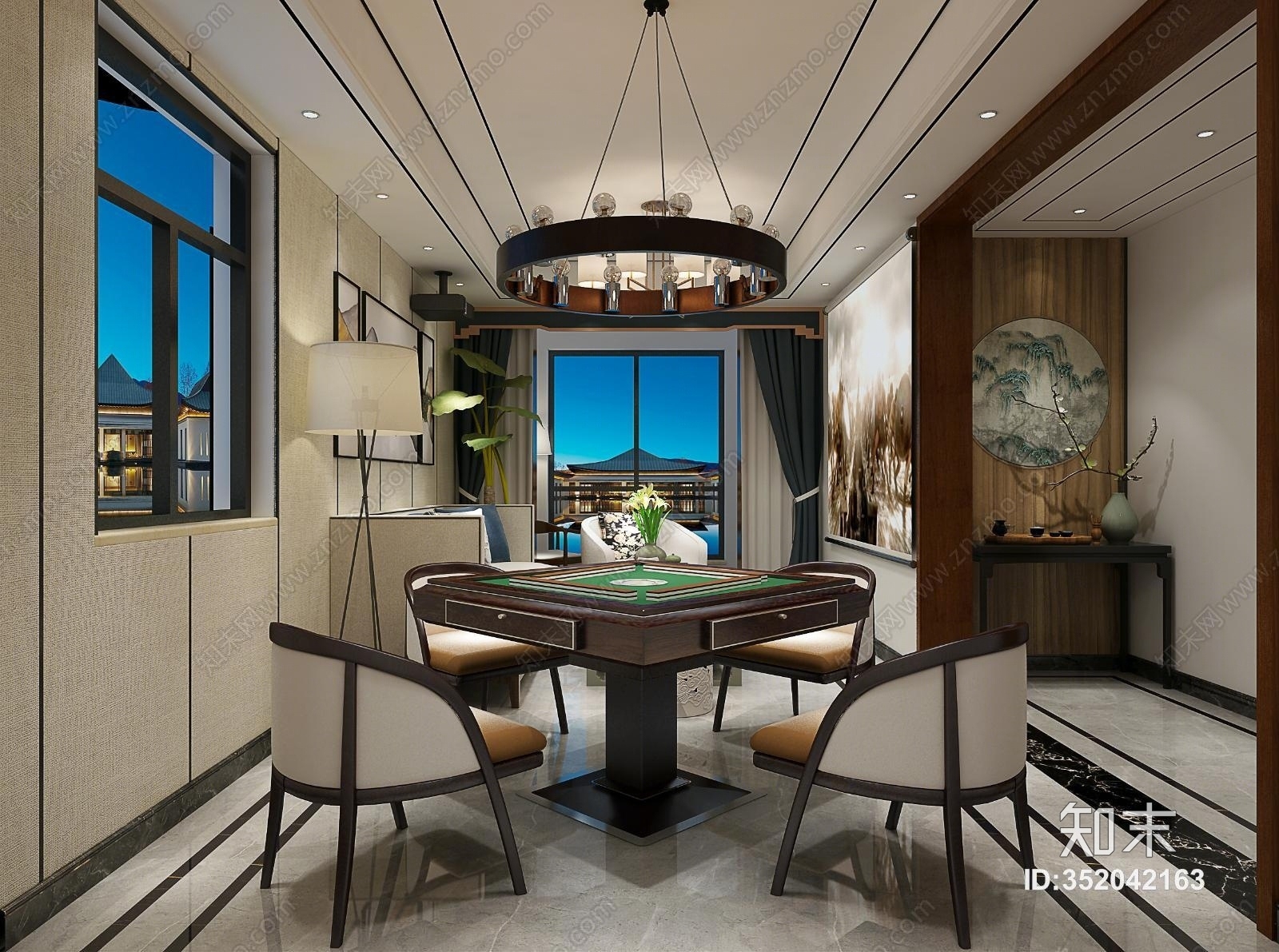 新中式餐厅3D模型下载【ID:352042163】