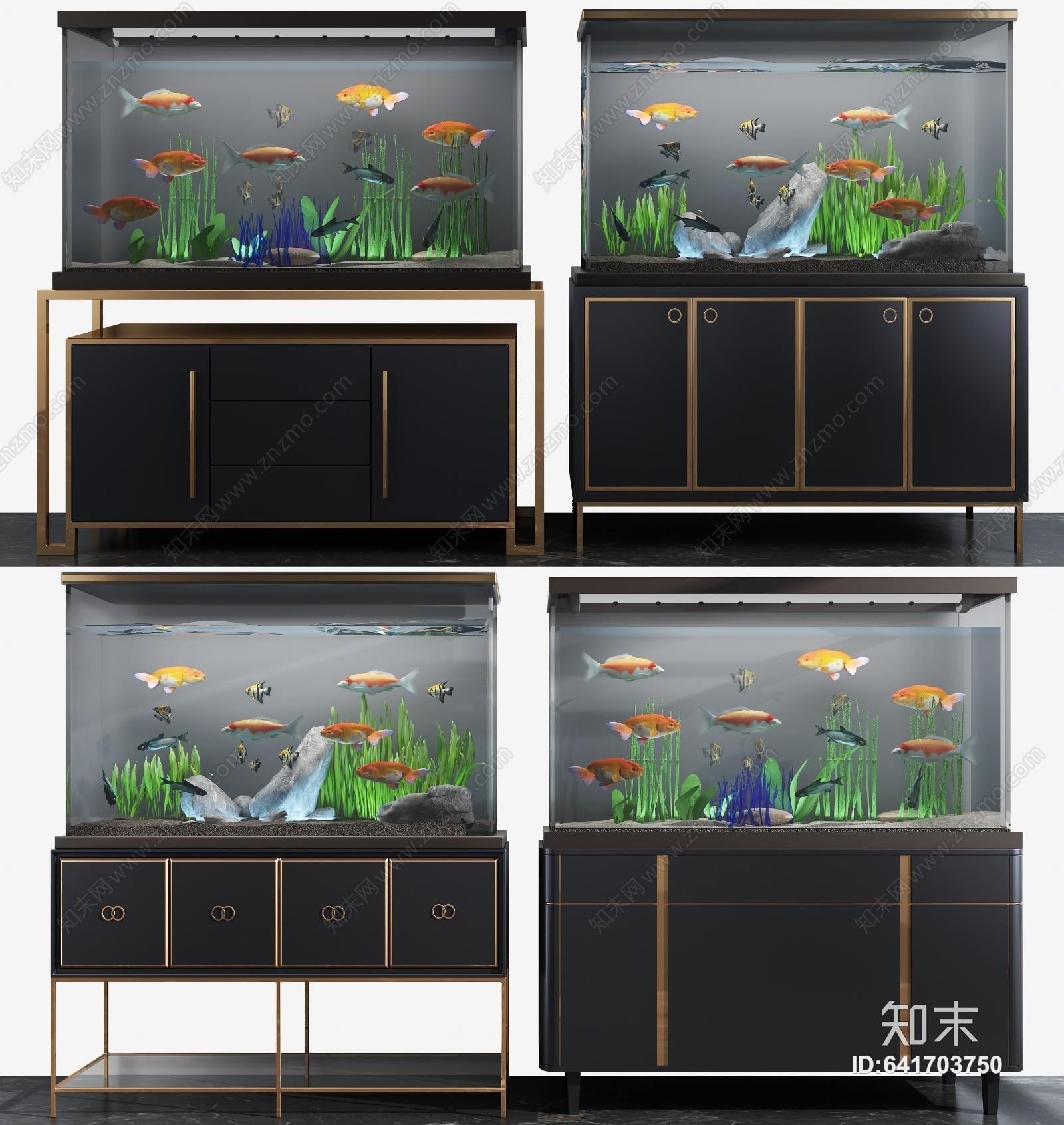 现代鱼缸边柜组合3D模型下载【ID:641703750】