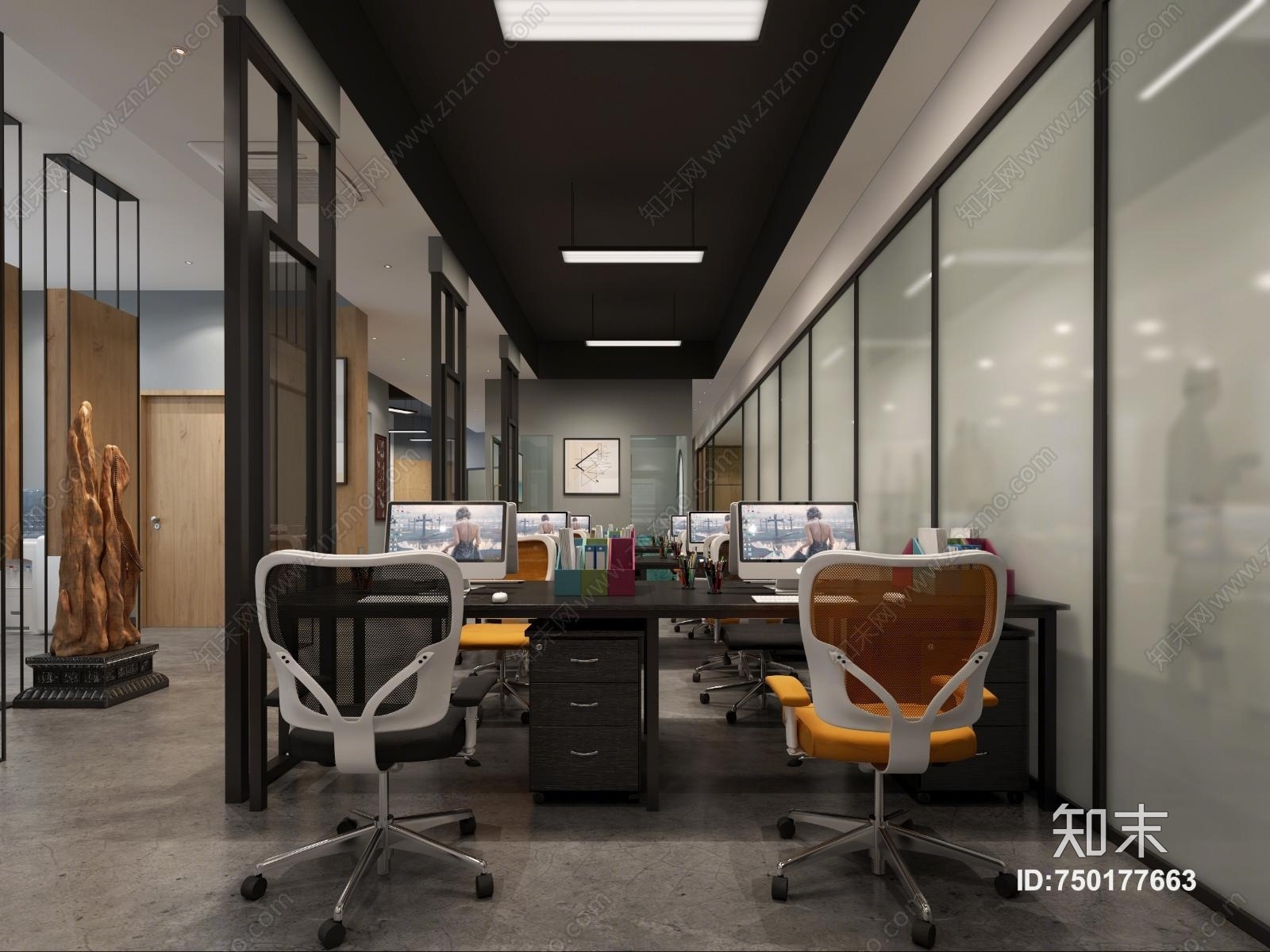 新中式办公室3D模型下载【ID:750177663】