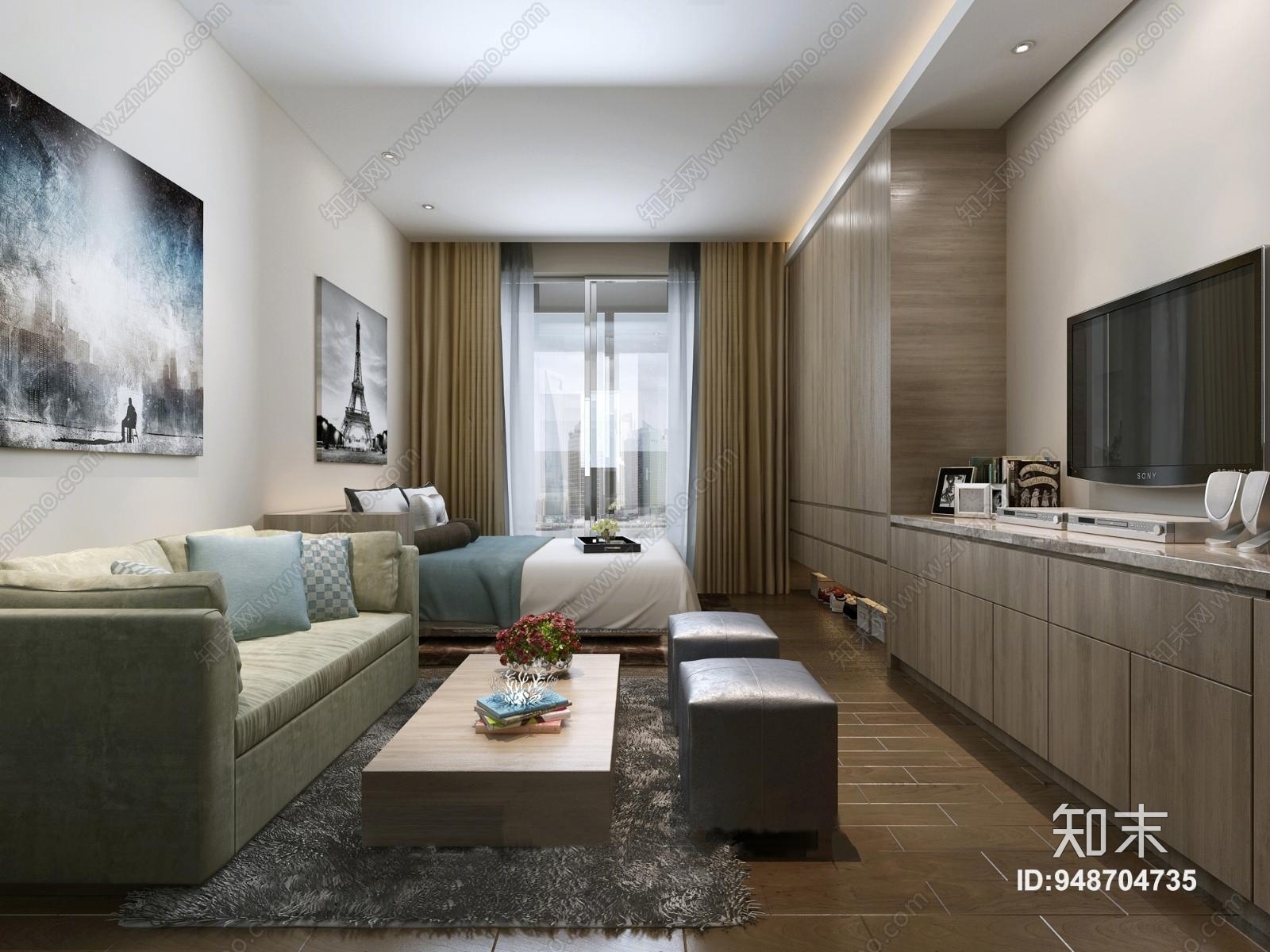 现代单身公寓3D模型下载【ID:948704735】