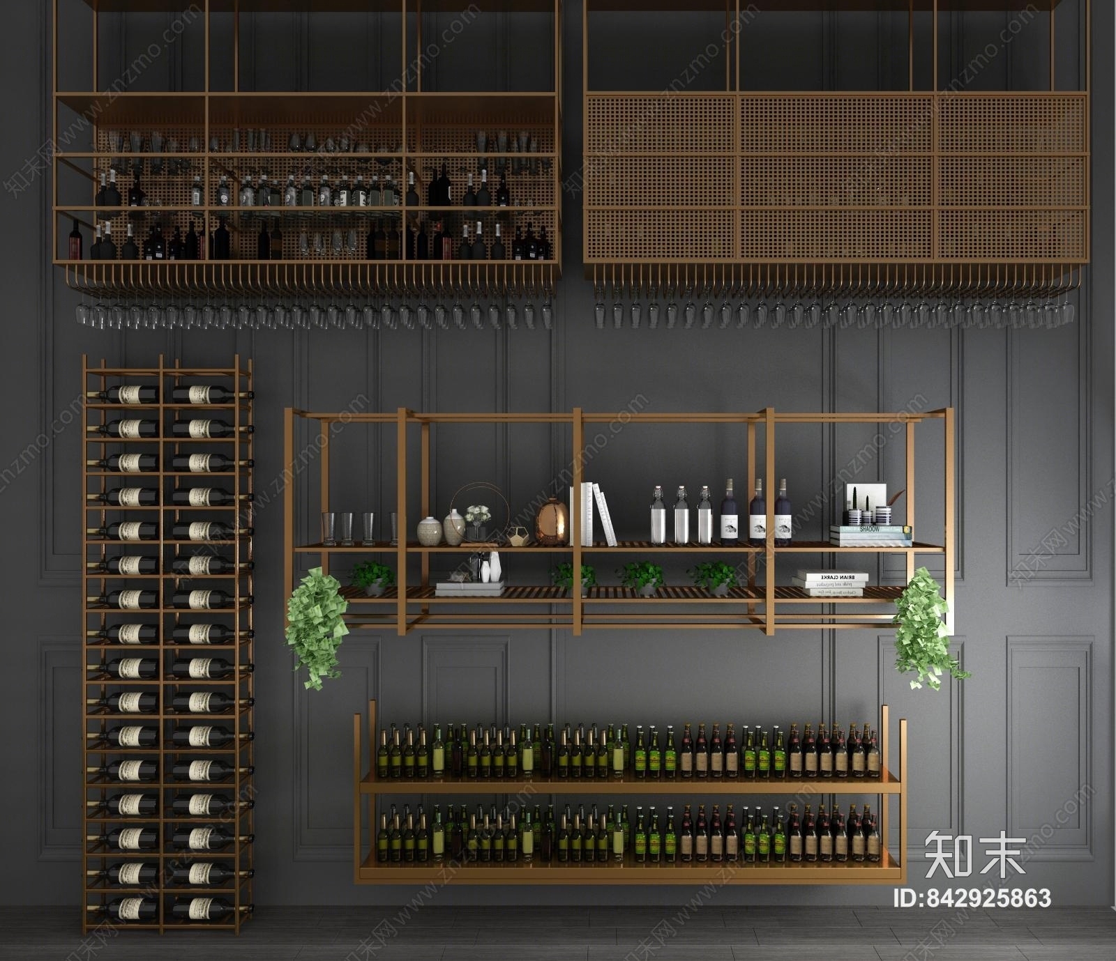 现代金属红酒架3D模型下载【ID:842925863】