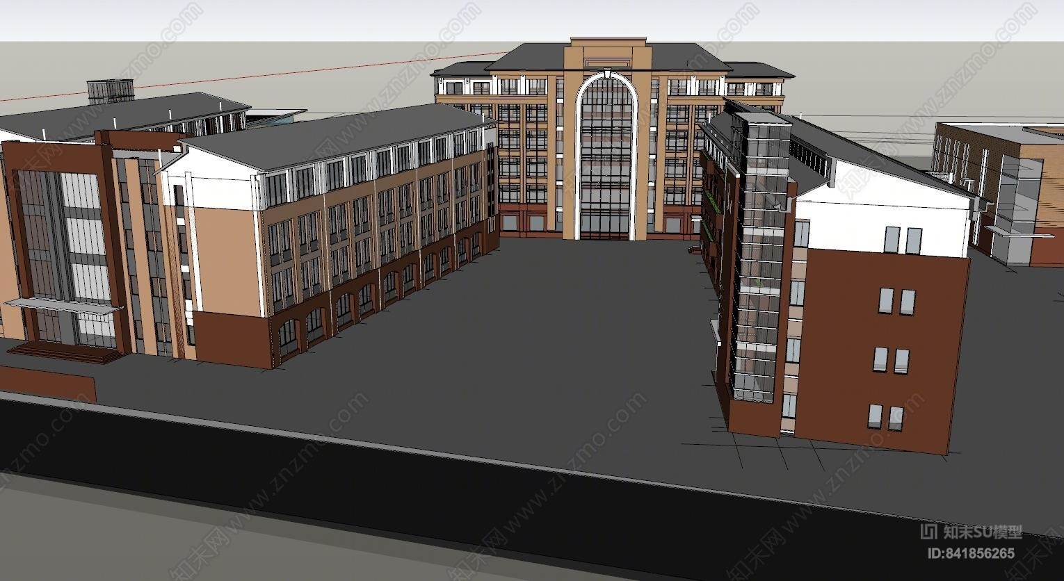 英伦风格学校整体建筑模型SU模型下载【ID:841856265】