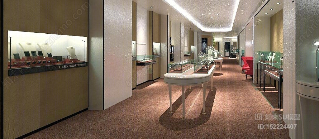 现代风格珠宝展厅SU模型下载【ID:152224407】
