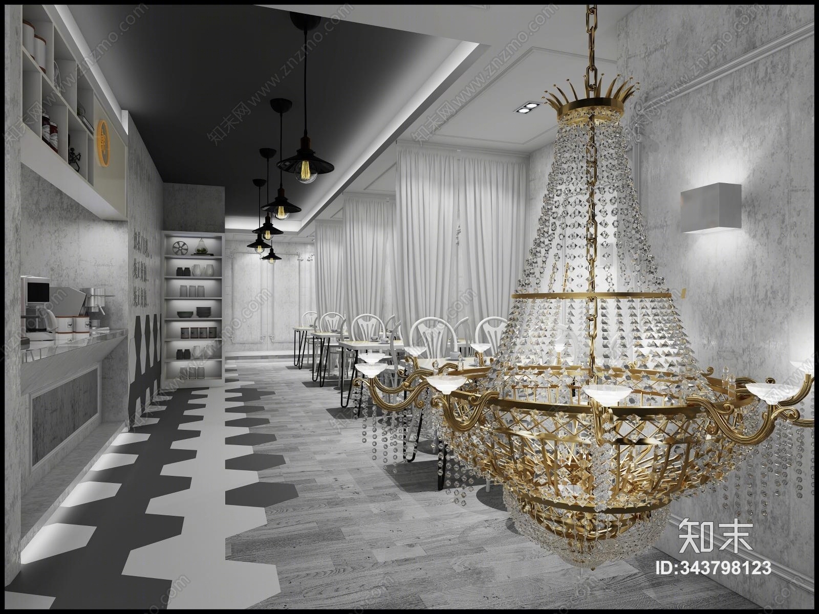 简欧茶餐厅3D模型下载【ID:343798123】