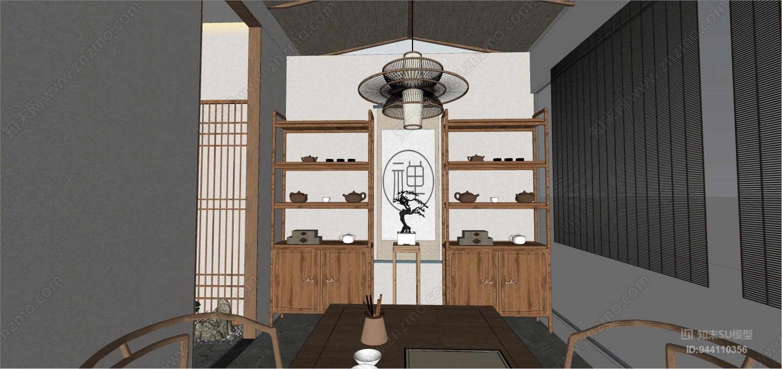 新中式茶馆SU模型下载【ID:944110356】