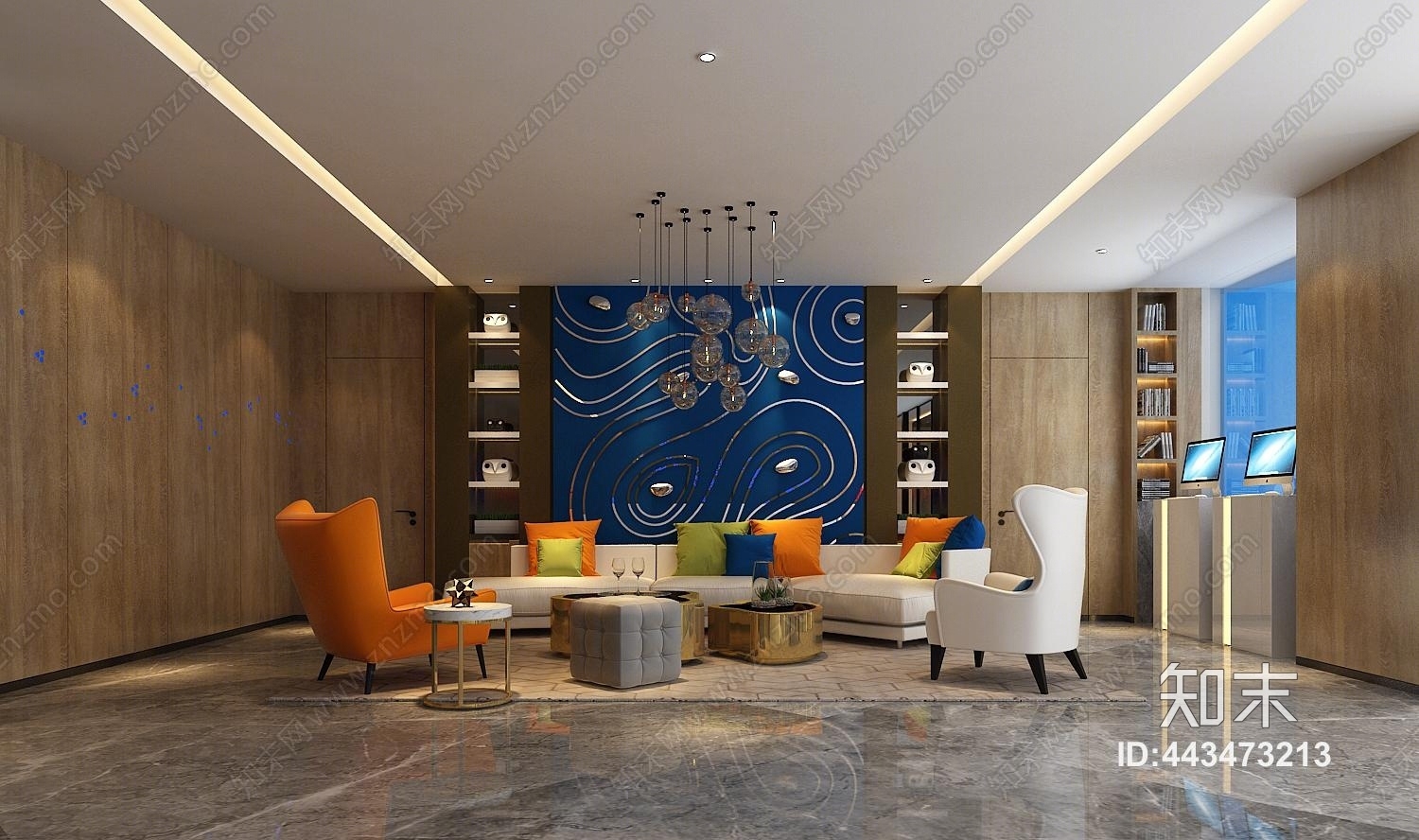 现代宾馆大厅3D模型下载【ID:443473213】