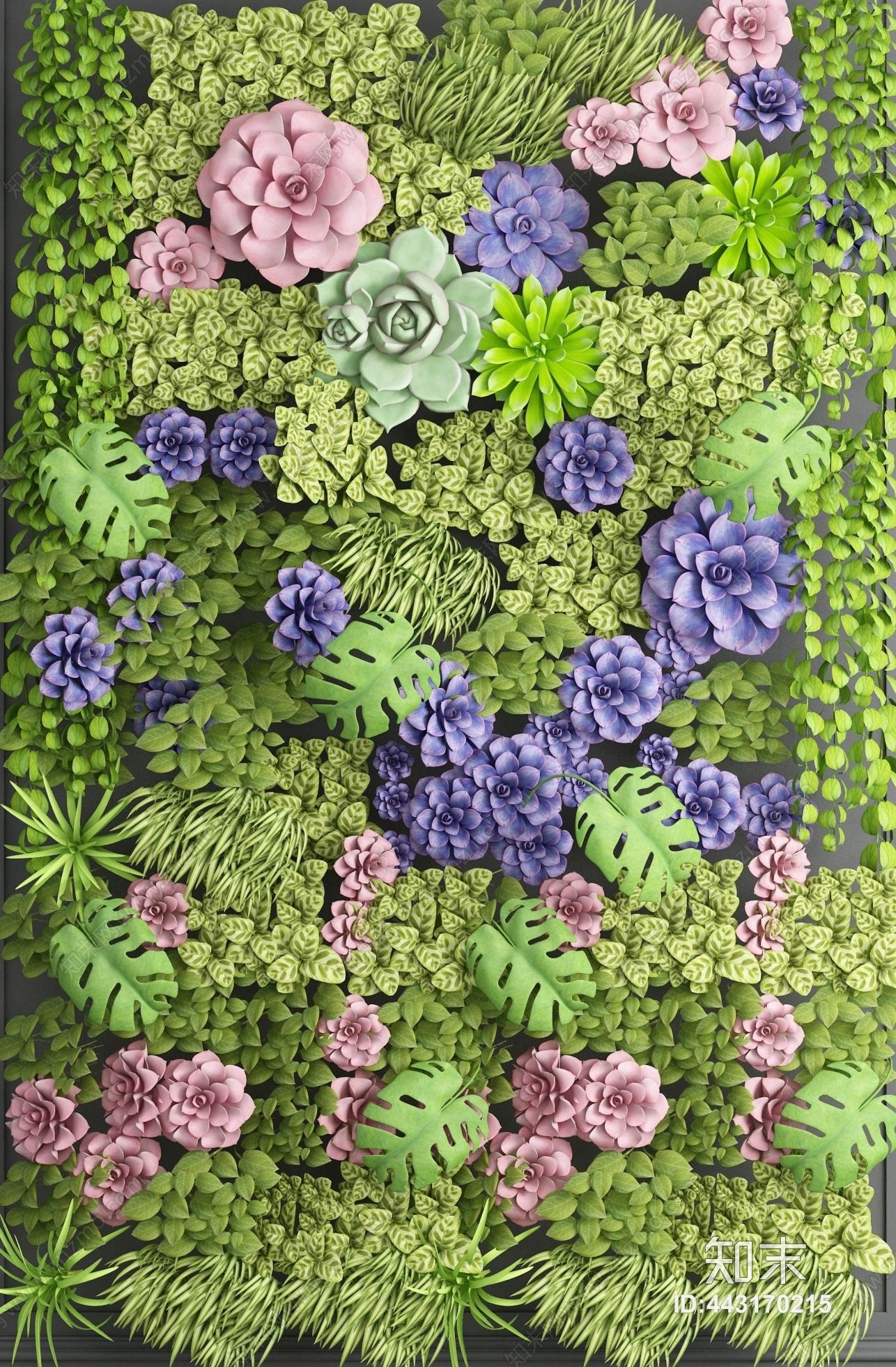 现代绿植背景墙3D模型下载【ID:443170215】