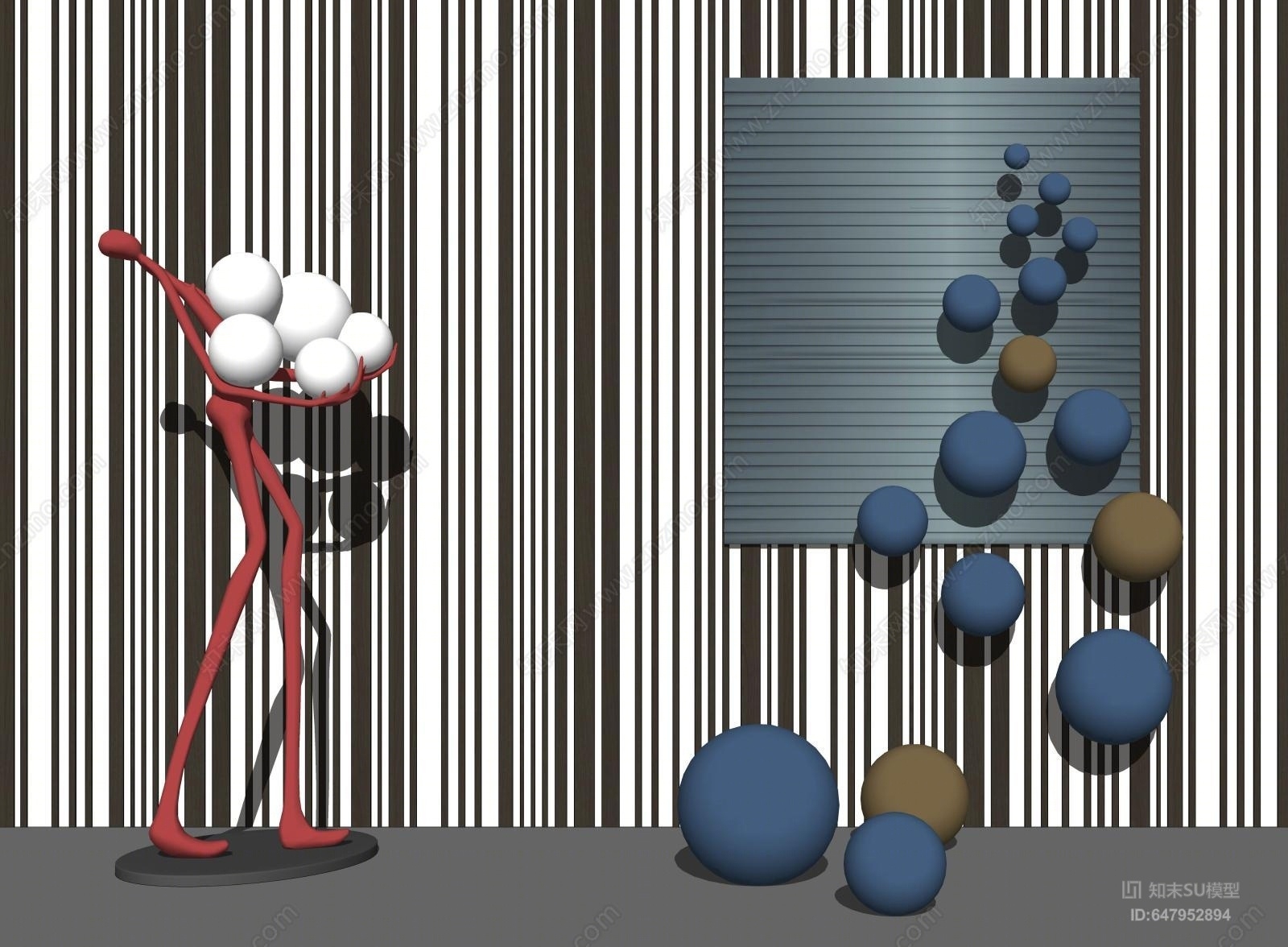 现代人形雕塑球形装置SU模型下载【ID:647952894】