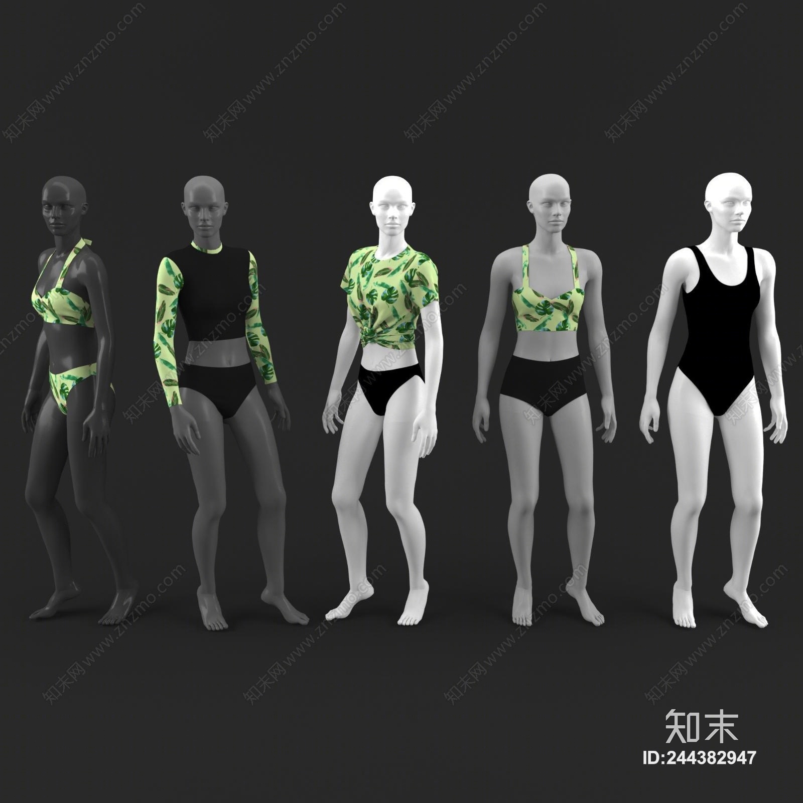 现代服装店泳衣模特3D模型下载【ID:244382947】