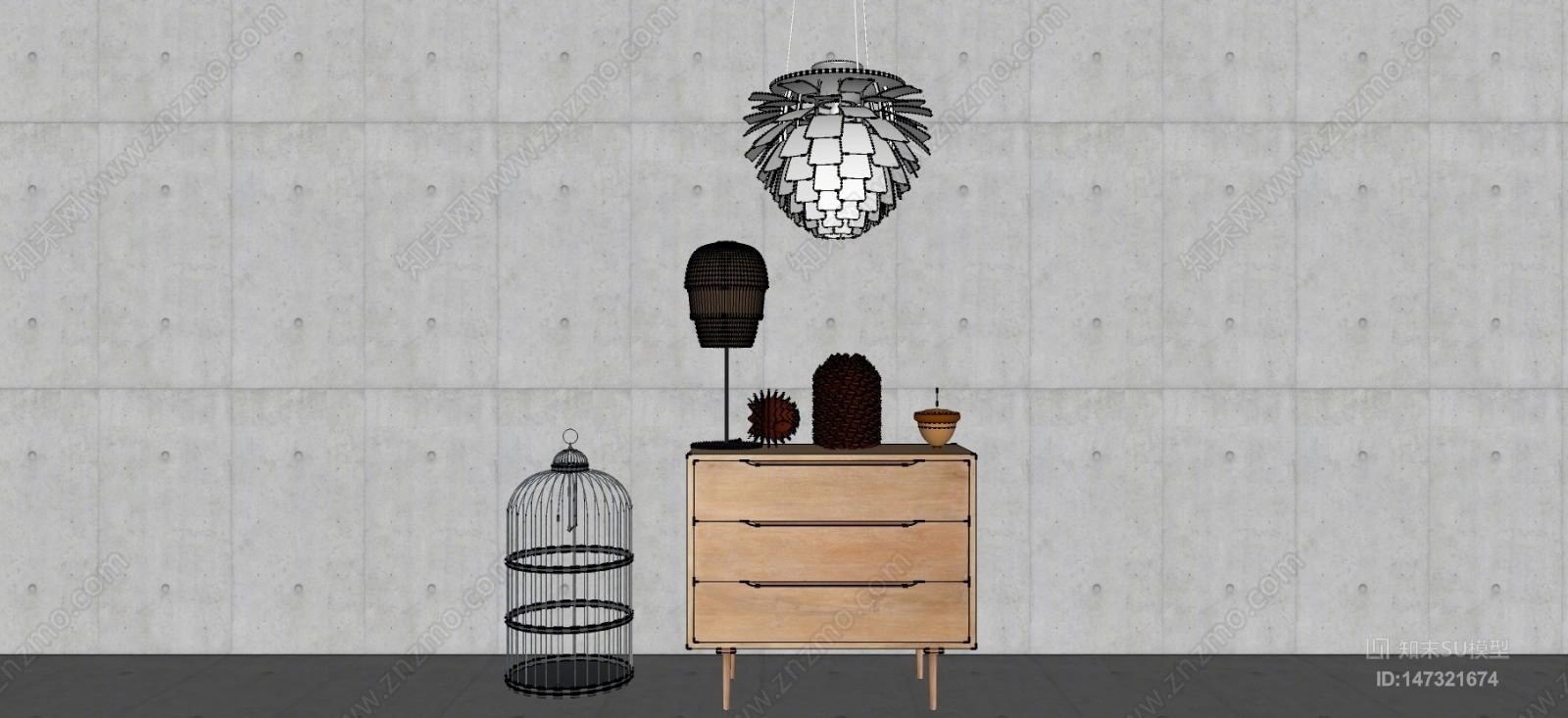 现代松果鸟笼松果灯SU模型下载【ID:147321674】