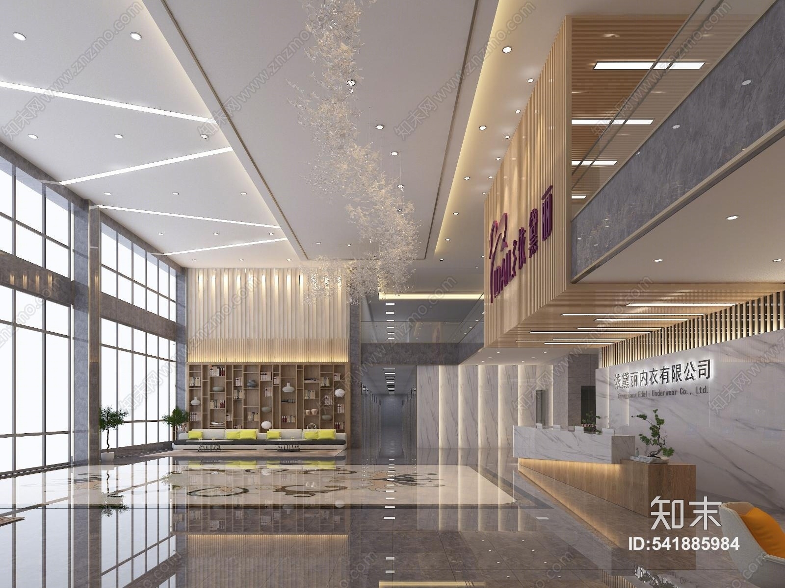 现代商业公司写字楼大堂3D模型下载【ID:541885984】