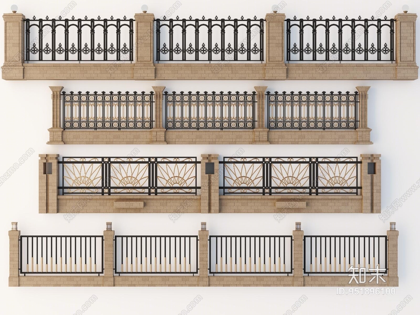 简欧铁艺围墙3D模型下载【ID:951896100】