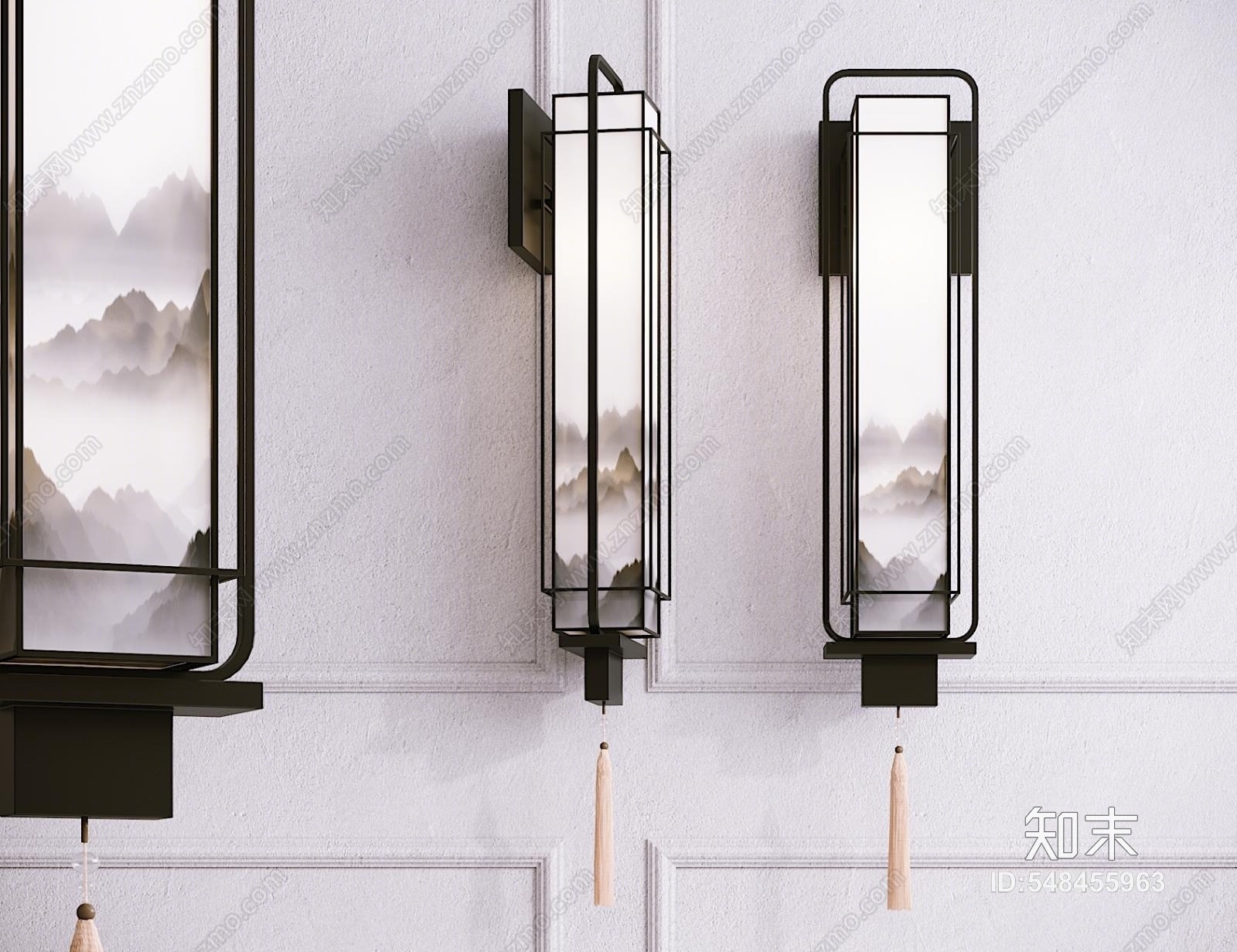 中式客厅壁灯3D模型下载【ID:548455963】