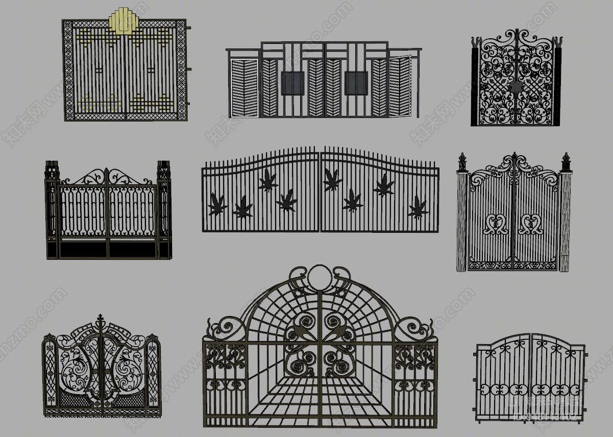 欧式铁艺大门组合SU模型下载【ID:948143102】