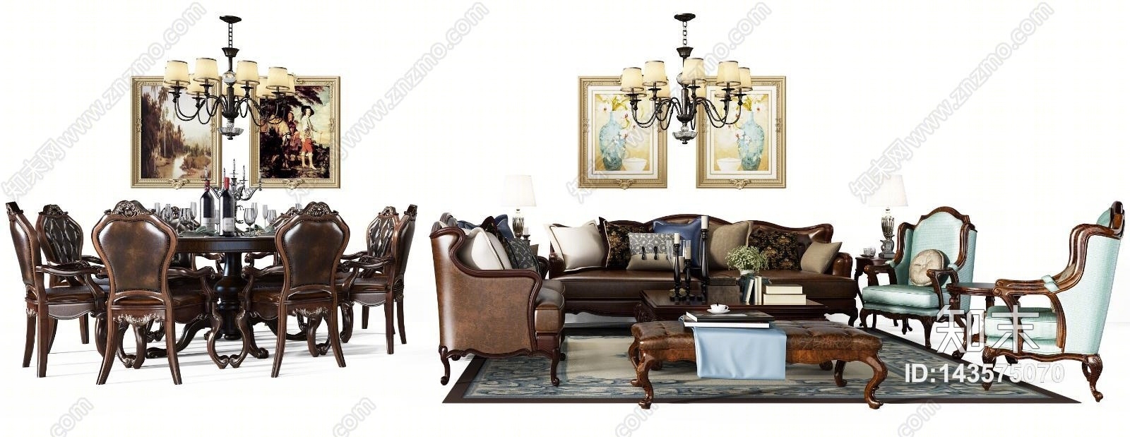 美式沙发餐桌椅3D模型下载【ID:143575070】