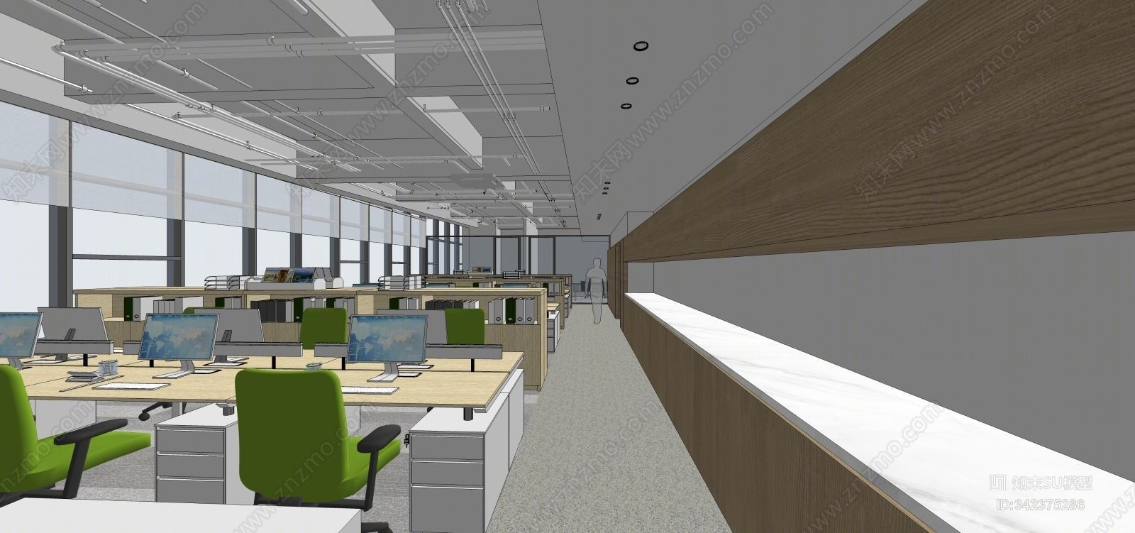 办公区天花管道走道SU模型下载【ID:342375286】