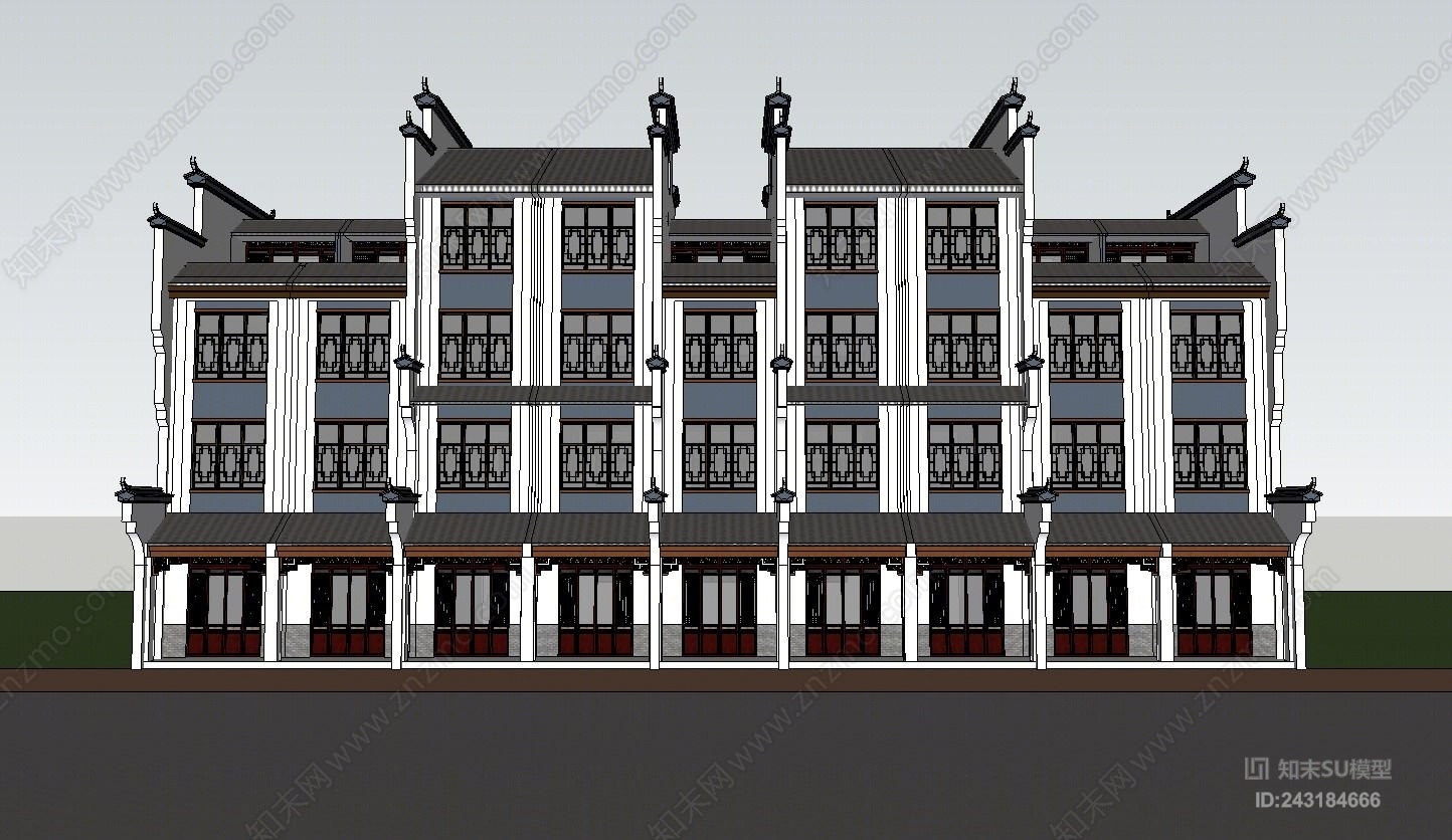 中式多层住宅SU模型精品下载_SketchUp模型_知末网