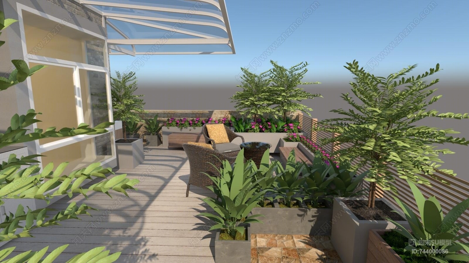 现代花园阳台SU模型下载【ID:744000086】