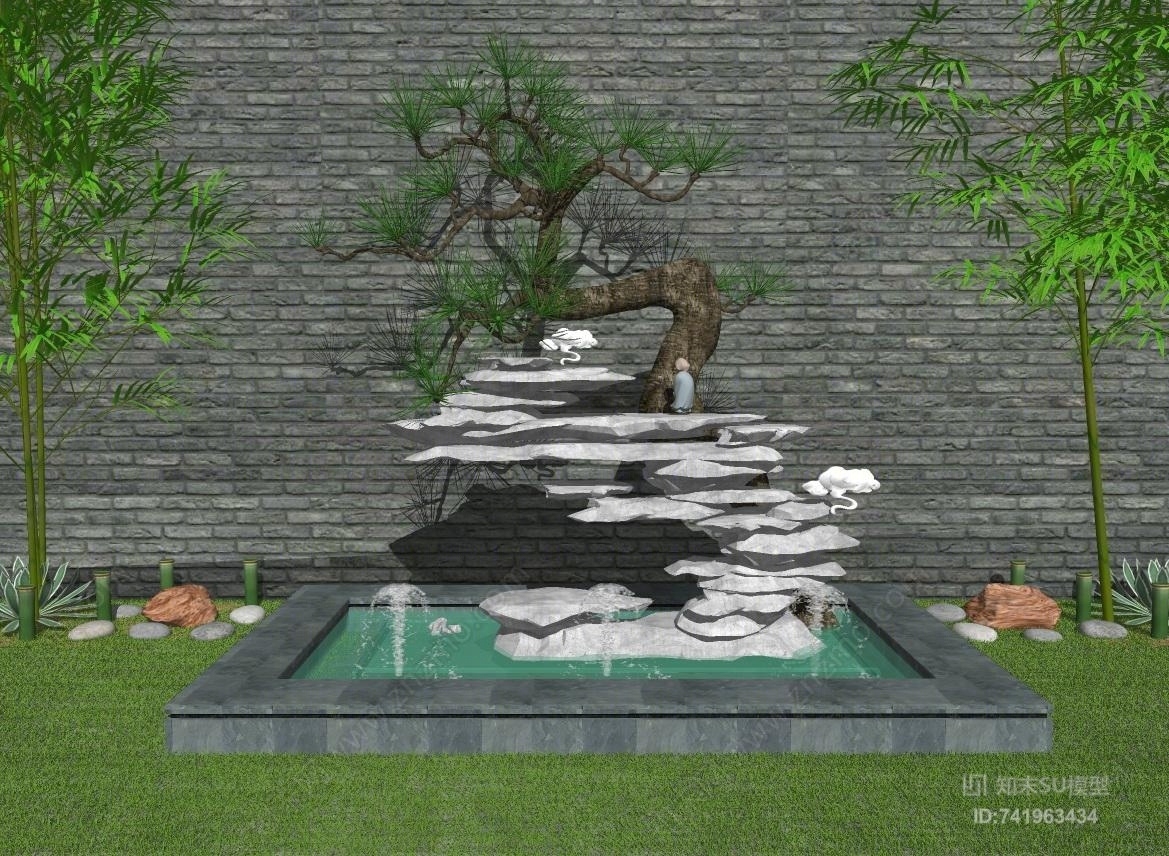 新中式竹子SU模型下载【ID:741963434】