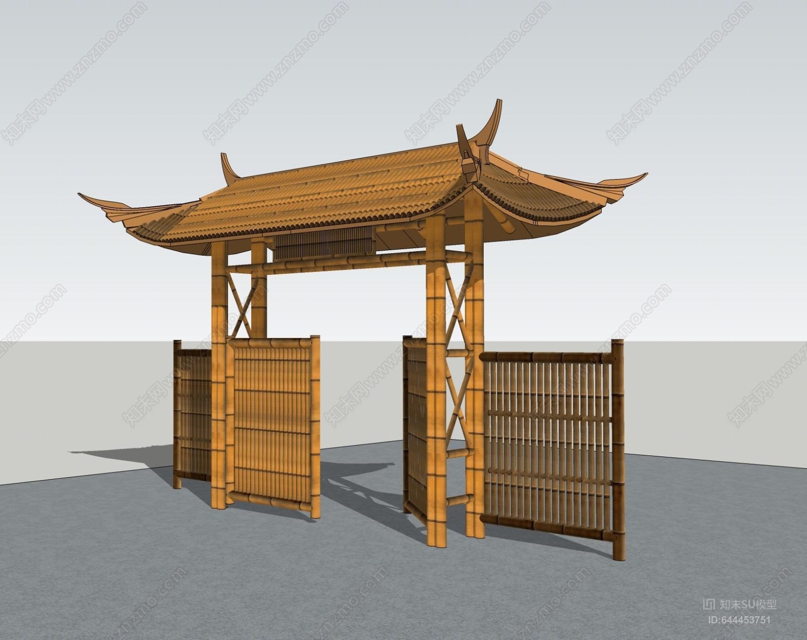 中式生态农庄竹门SU模型下载【ID:644453751】