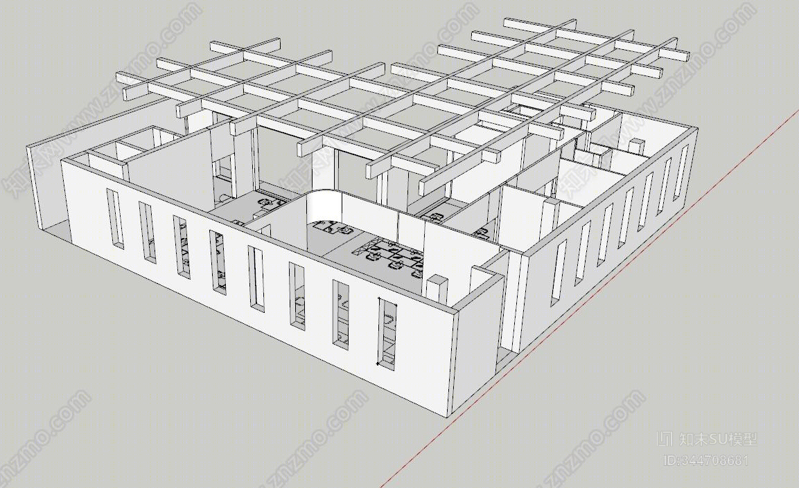 工业风格办公空间SU模型下载【ID:344708681】