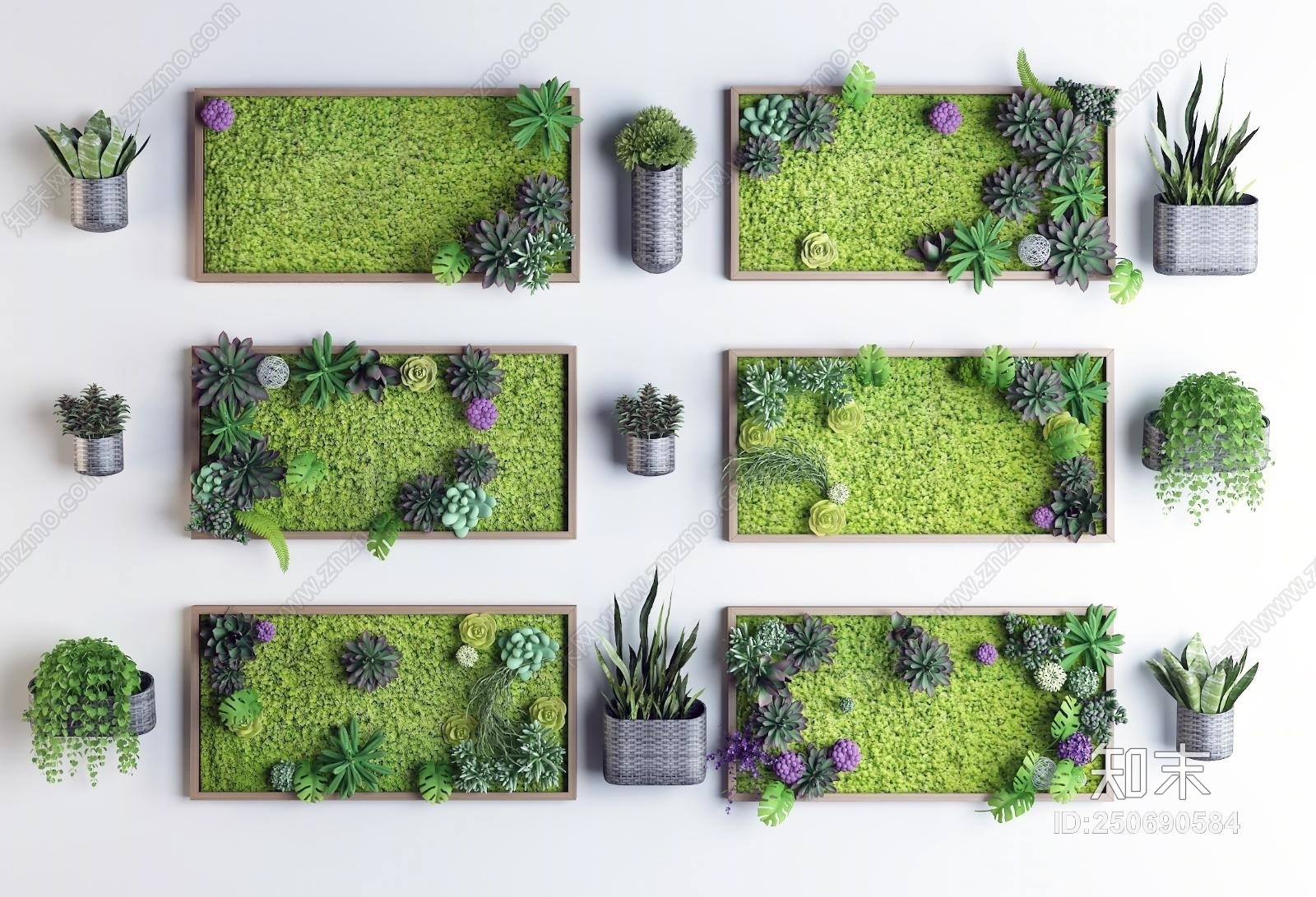 现代绿植背景墙3D模型下载【ID:250690584】