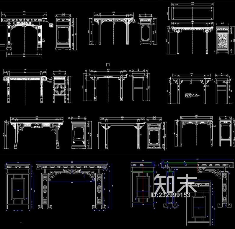 明清案几整木家具CAD图库施工图下载【ID:232999153】