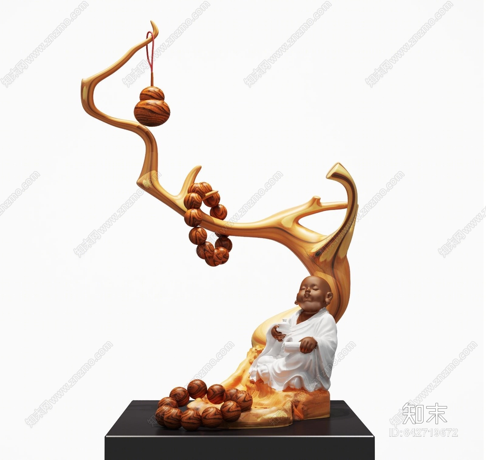 新中式小和尚根雕3D模型下载【ID:642719672】