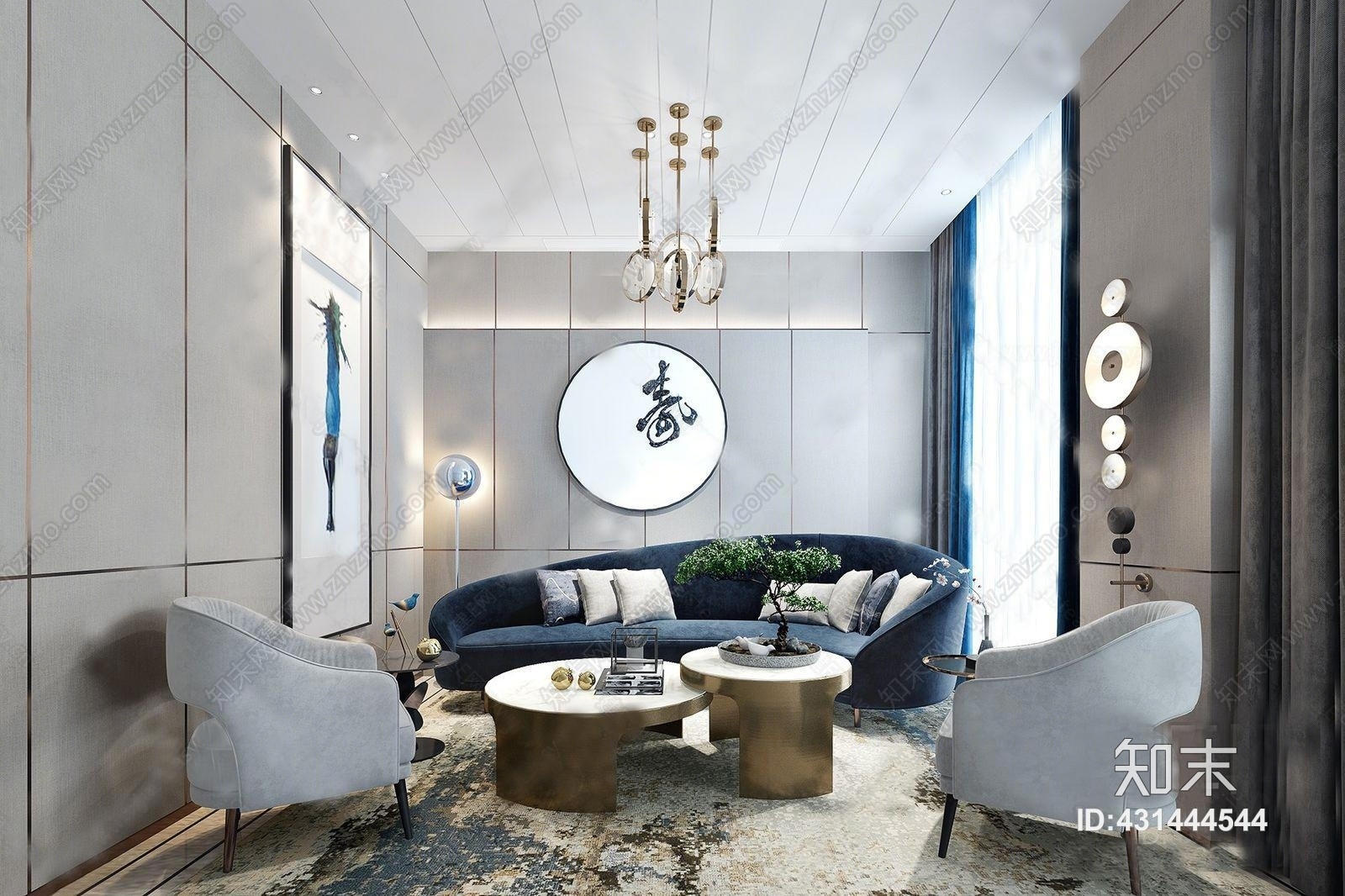 新中式商业空间售楼处新中式售楼处接待区吊灯落地灯茶几边几沙发画壁灯装饰品摆件3D模型下载【ID:431444544】