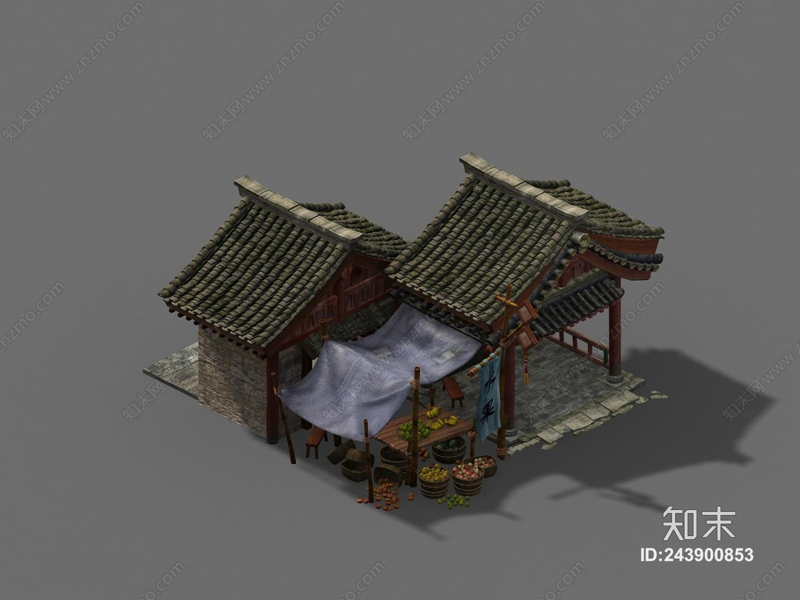 中式水果摊3D模型下载【ID:243900853】
