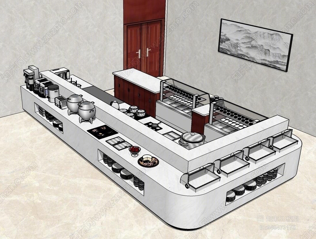 现代风格自助餐厅SU模型下载【ID:949473175】
