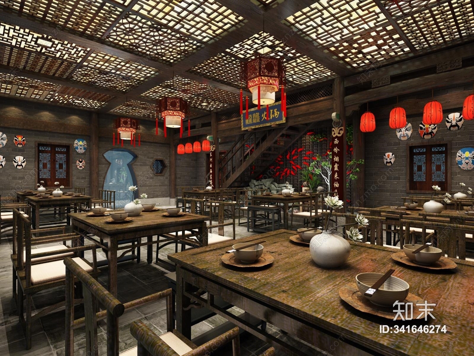 中式火锅餐厅3D模型下载【ID:341646274】_知末3d模型网