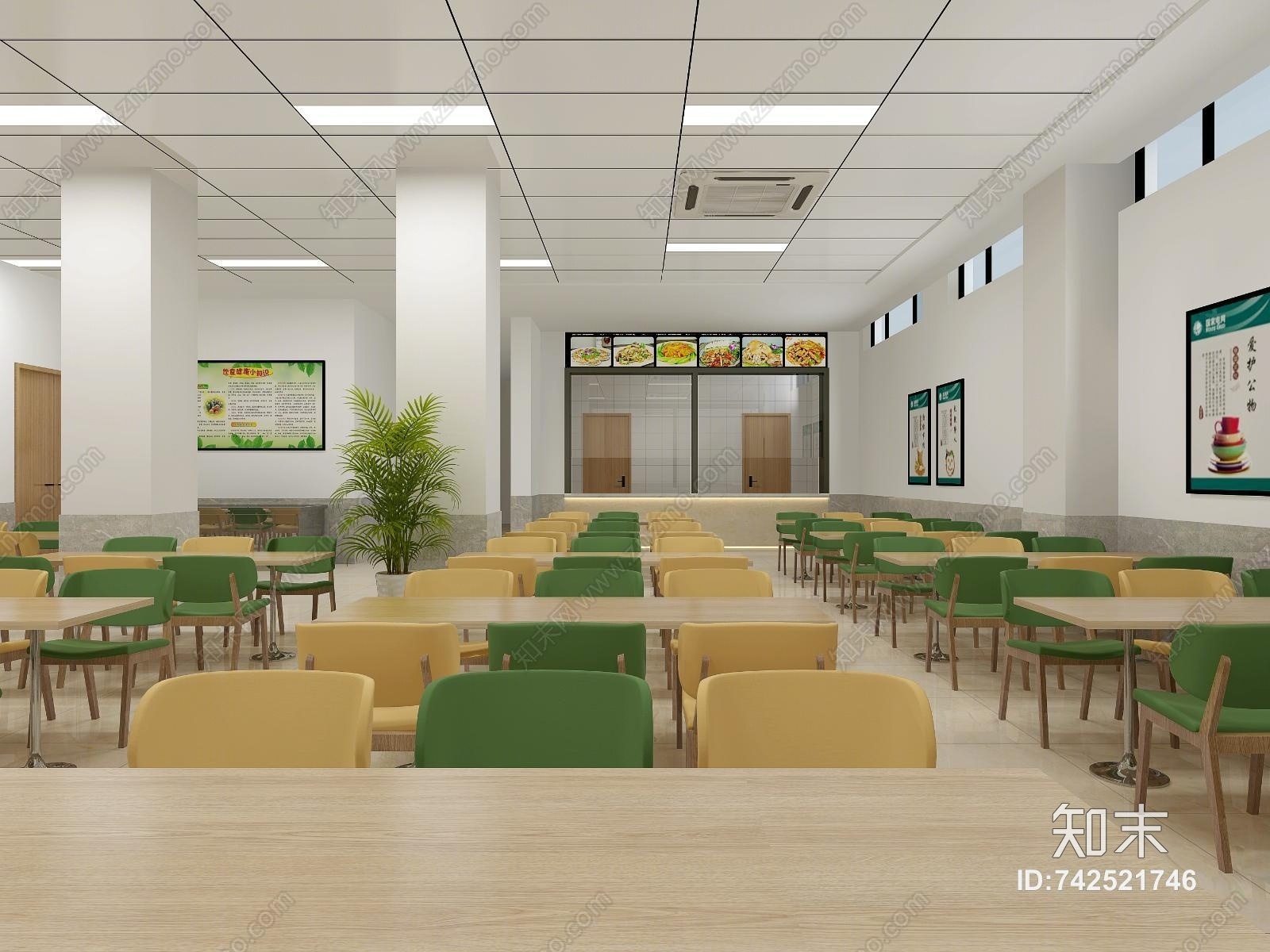 现代公司餐厅食堂3D模型下载【ID:742521746】
